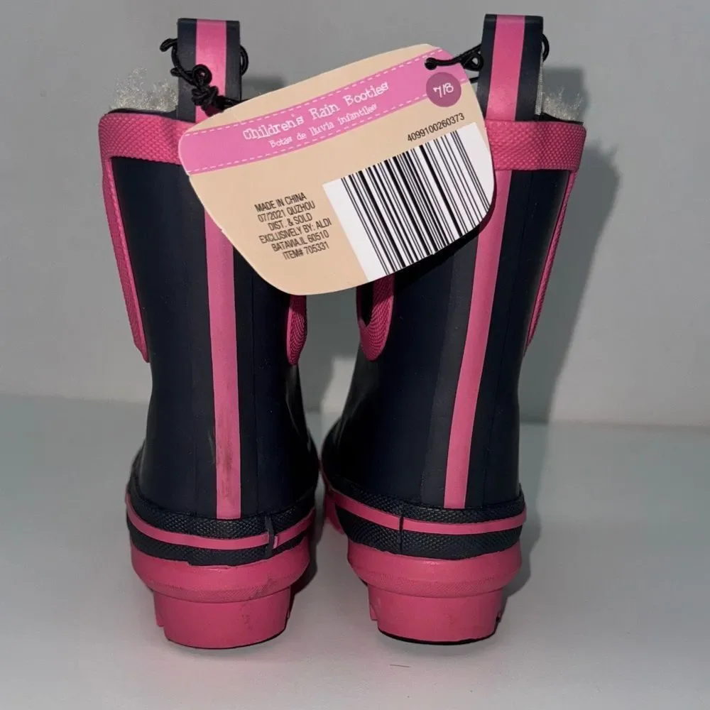 🔥Kids Waterproof Pink and Black Snow Boots Sz 7/8 New